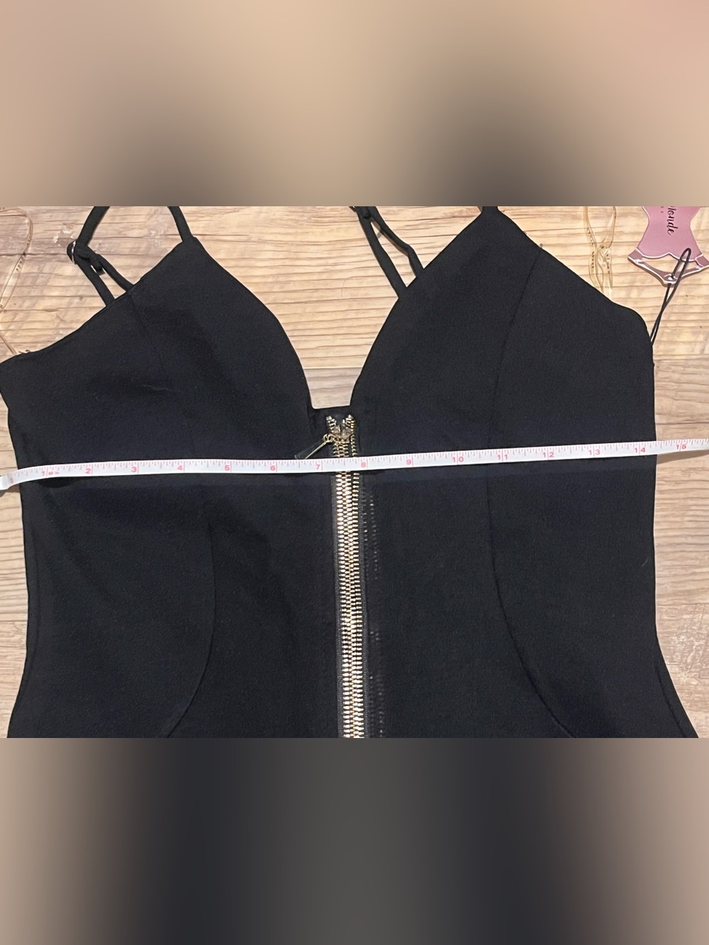 Haute Monde Black Mini Dress with Gold Center Zip- size medium NEW WITH TAGS - Picture 7 of 9